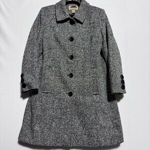 Vintage Mark Reed Vintage Black White Tweed Wool Blend Button Up Coat Sz 8p